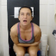 An attractive brunette girl makes a desperate rush to the toilet and starts shitting soon after sitting down. Nice, audible pooping sounds. Poop visible on her toilet paper while wiping. Presented in 720P HD. About 2.5 minutes.